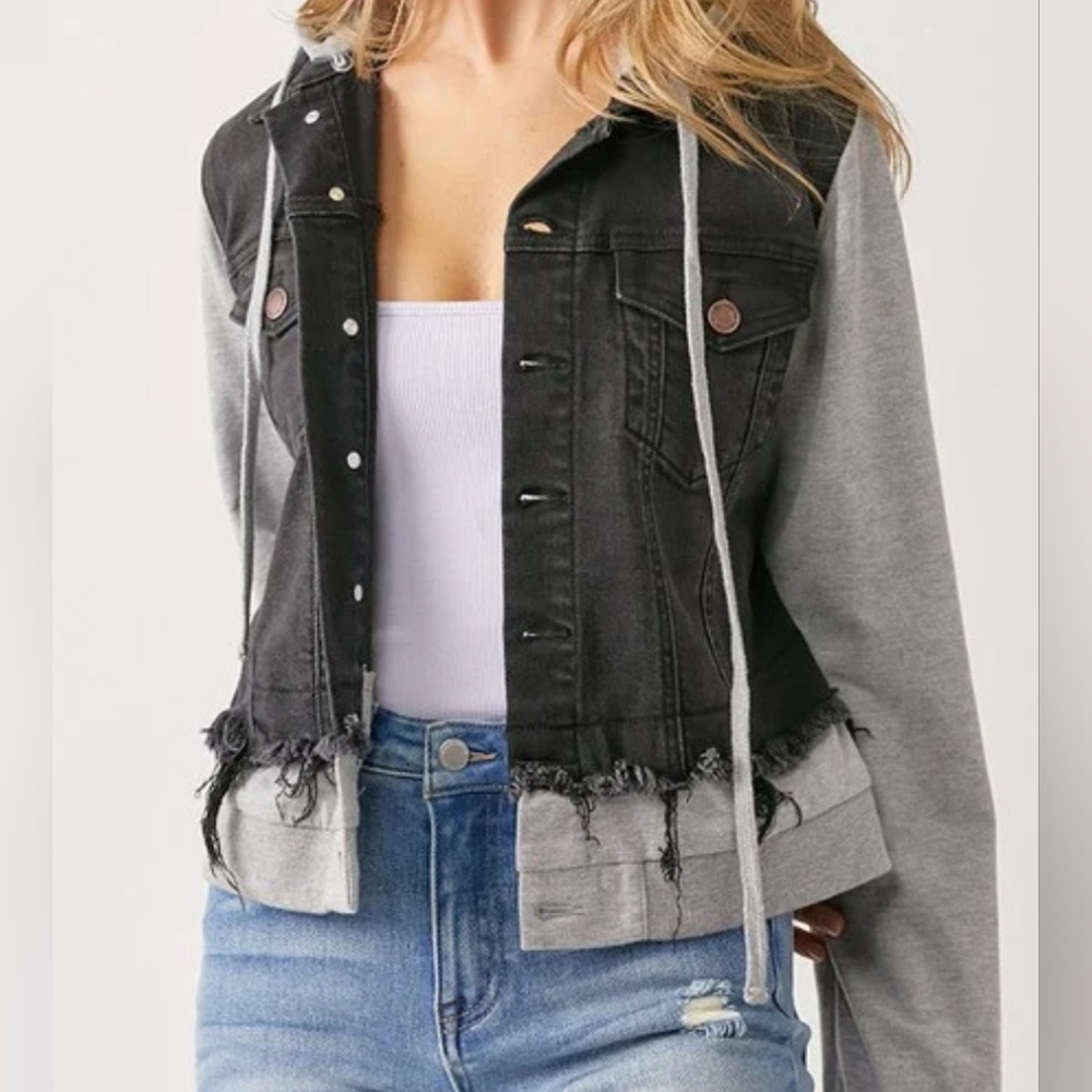 Risen Layered Terry Hoodie Denim Jacket - Picture 10 of 10